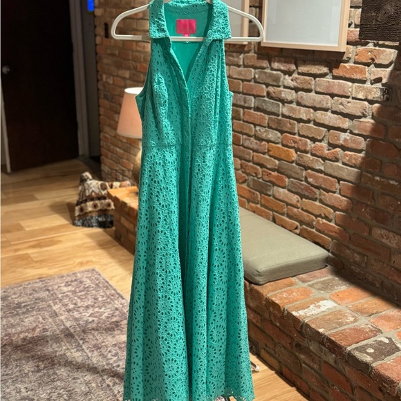 Lilly Pulitzer Chrisella Eyelet Embroidered Midi Dress - Green Blue Summer - Picture 7 of 14